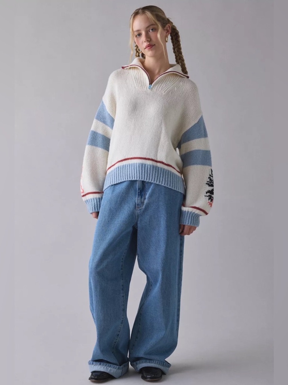 BDG Lizzie Alaska Husky Graphic Quarter Zip Pullover Sweater XS BNWT - Picture 4 of 10